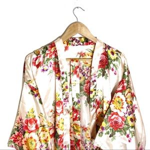 Silk Robe, White Floral